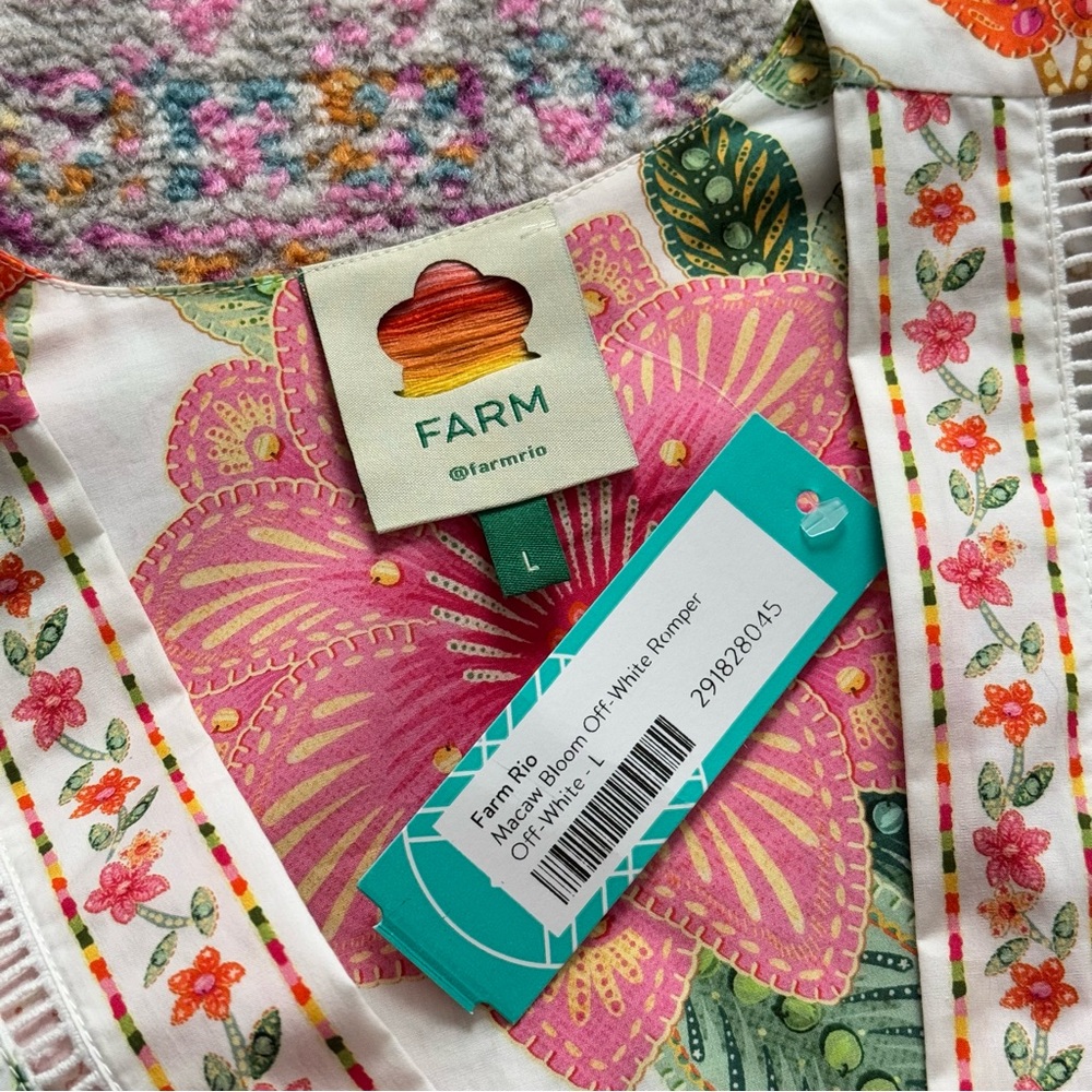 NWT FARM Rio Pink, Green & Orange Tropical Floral Belted Romper - Picture 13 of 15